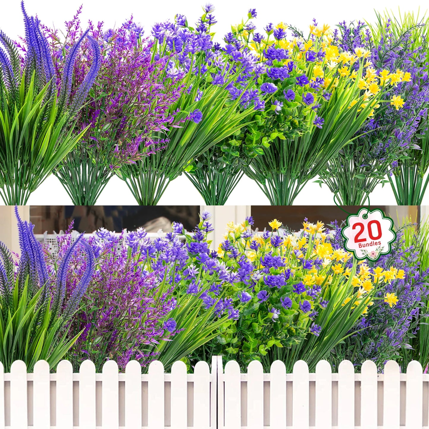 20 PCS Artificial Flowers, UV Resistant Fake Flowers Faux Flowers for Bulk for Home Indoor Outdoor Planters for Garden Window Front Porch Decor