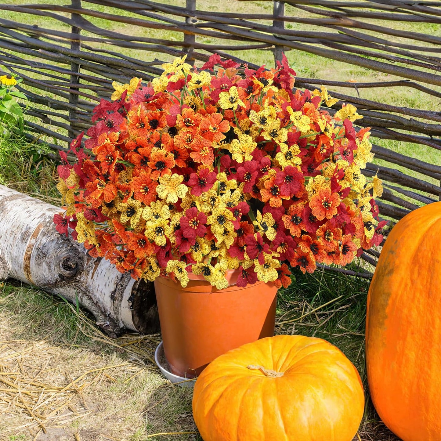Scidweet 24 Bundles Artificial Fall Flowers Outdoors, Autumn Fake Plants Faux Silk flowers Fall Decorations for Home Garden Porch Decor, Multicolor