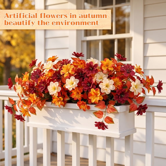 Scidweet Fall Fake Flowers Outdoors, 2Pcs Autumn Artificial Silk Azalea Flowers Faux Plants Fall Decorations for Home Outside Garden Balcony Yard Front Porch Indoor Decor