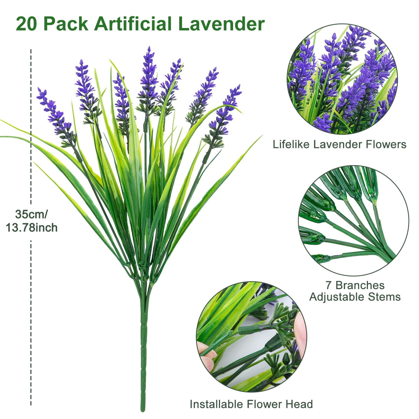 Scidweet 20 Bundles Fake Plants, Lavender Artificial Flowers Faux Plant Outdoors for Home Garden Porch Window Box Decor, Purple