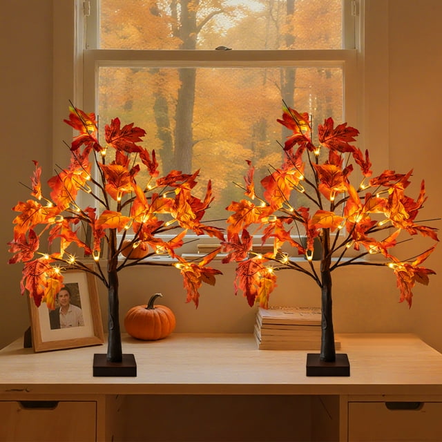 Scidweet Fall Decorations for Home, 2 packs Fake Fall Maple Leaves Table Tree Light Indoor Wedding Party Autumn Decor