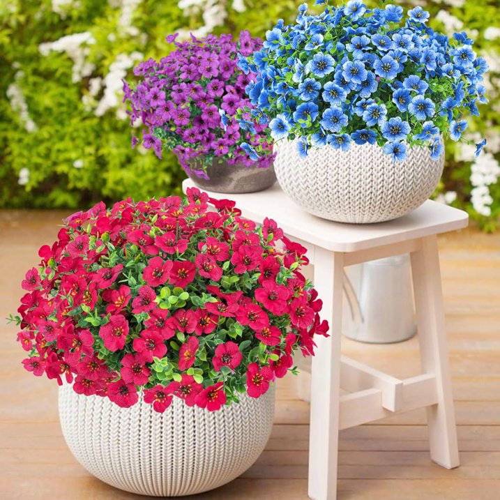 Scidweet 16 Bundles Artificial Fake Flowers Outdoor, Faux Flowers Plastic Plants Spring Summer Outside Home Porch Garden Window Box Decor