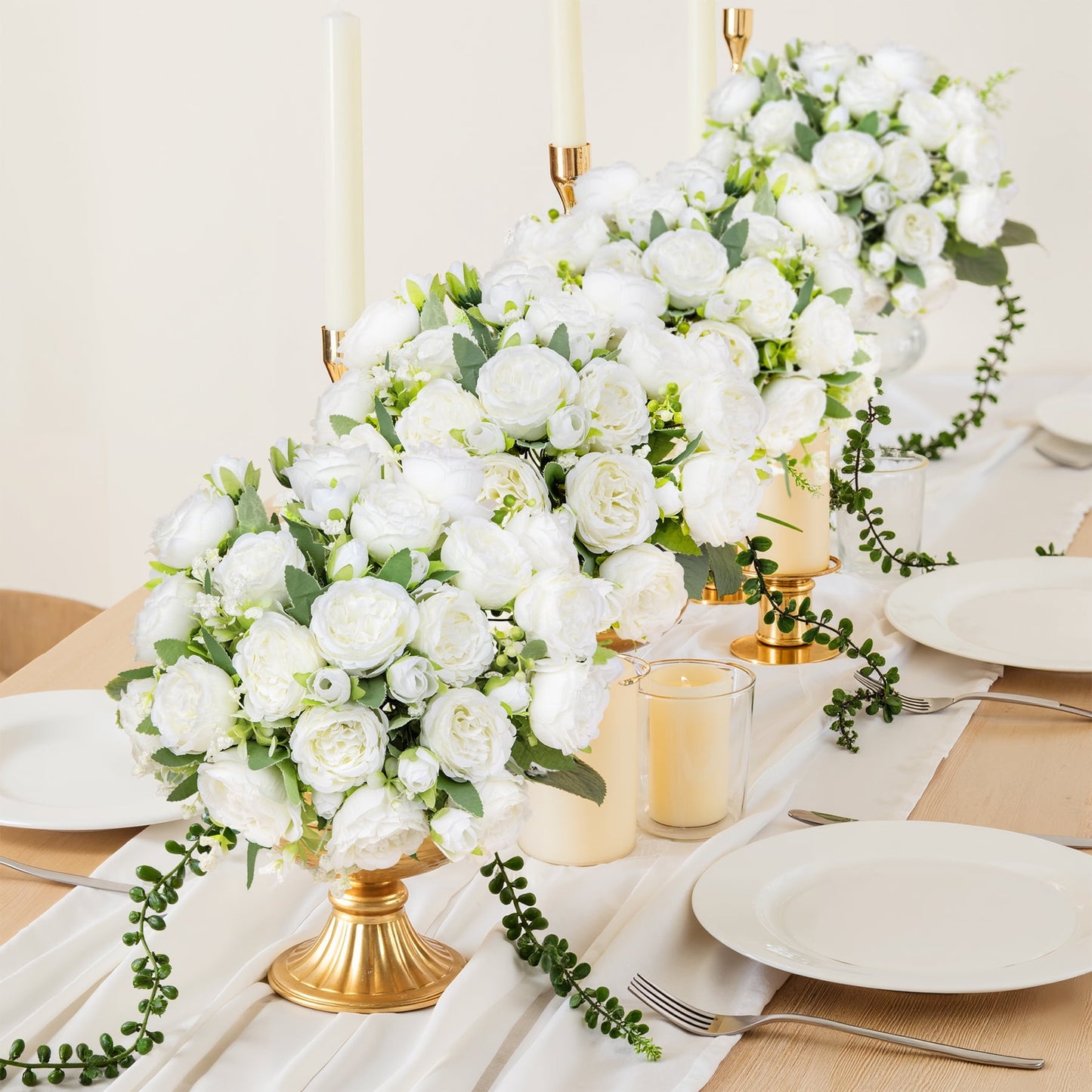 Scidweet 4 Packs Artificial Peonies Silk Flowers, Fake Plants Plastic Peonies Bouquet for Party Table Decor Indoor Outdoor Home Wedding Decoration, White