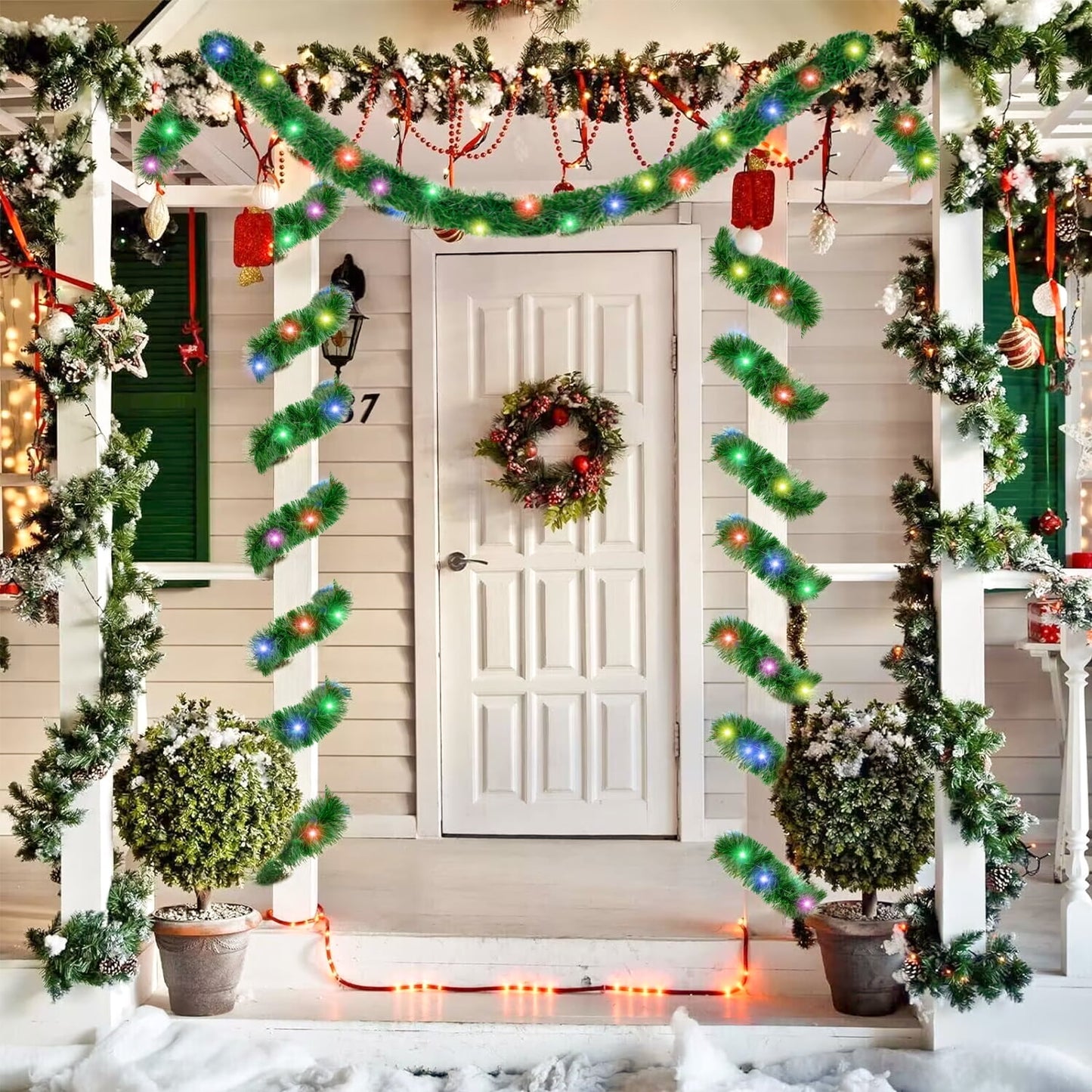 Scidweet 2 Pcs 32.8 Ft Christmas Garland with Lights, 50 Multicolor LED Pre-Lit Christmas Garland Decorations for Indoor Outdoor Christmas Tree Party Wedding Holiday Xmas Decor (Green)