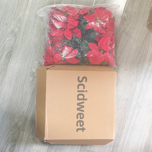 Scidweet Christmas Artificial Flowers, 8 Pack Fake Red Poinsettia Flowers Bouquet for Indoor Outdoor Home Xmas Tree Table Garden Decor