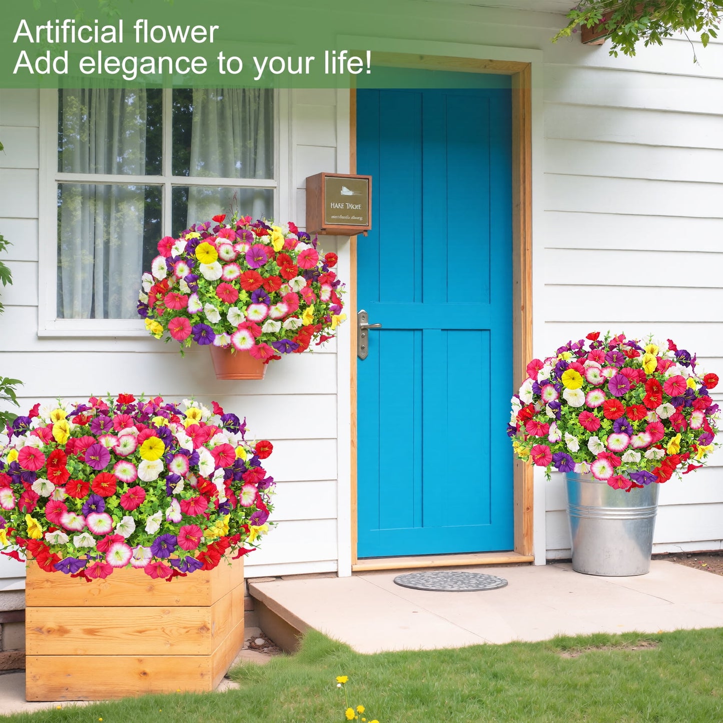 Scidweet Artificial Flowers for Outdoors, 24 Bundles Faux Fake Silk Morning Glory Flower Plants for Outside Spring Summer Patio Garden Porch Yard Home Decor, Multicolor