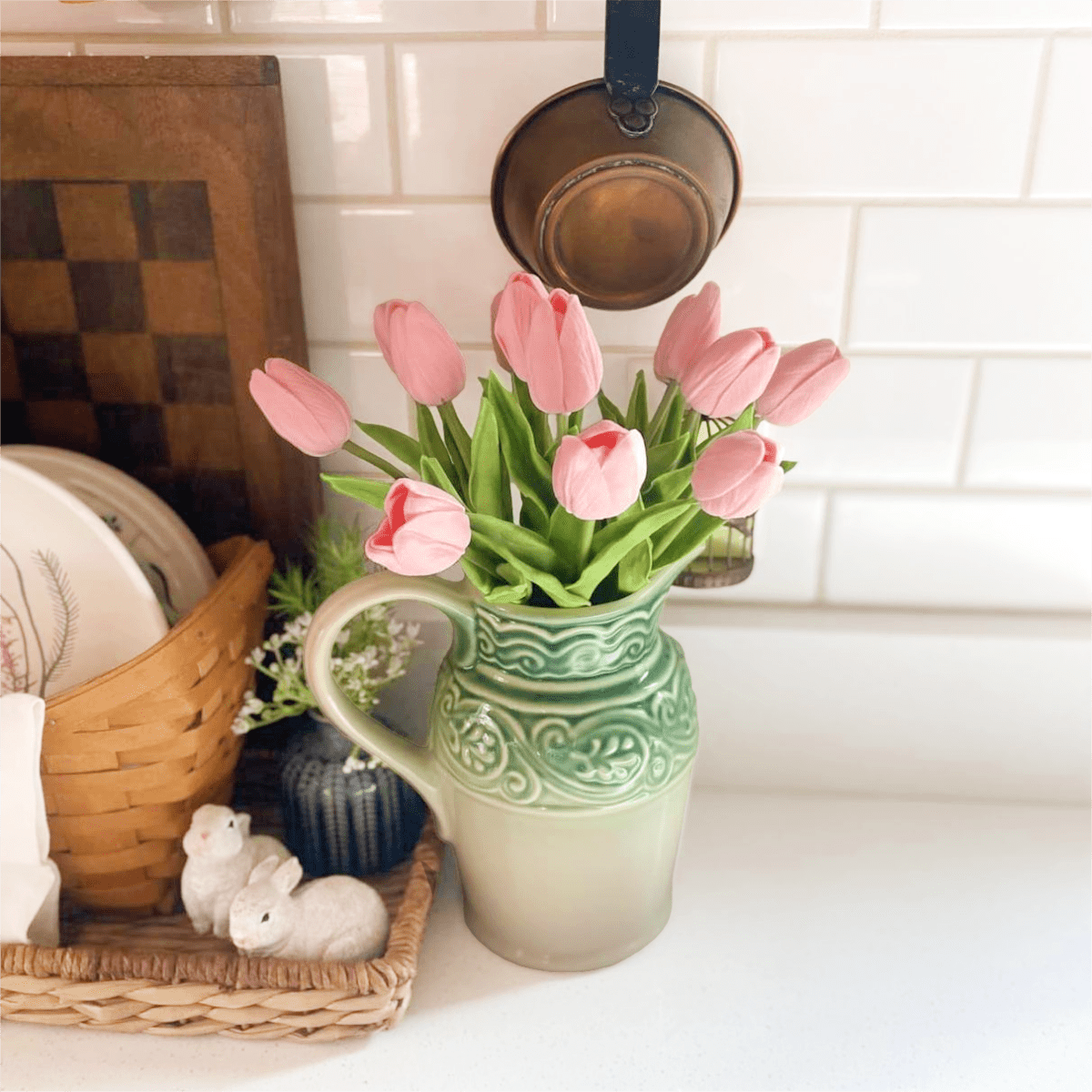 Scidweet 20 Pcs Artificial Flowers Fake Tulip, Pink Tulip for Spring Indoor Table Wedding Decorations Mother's Day Easter Gifts