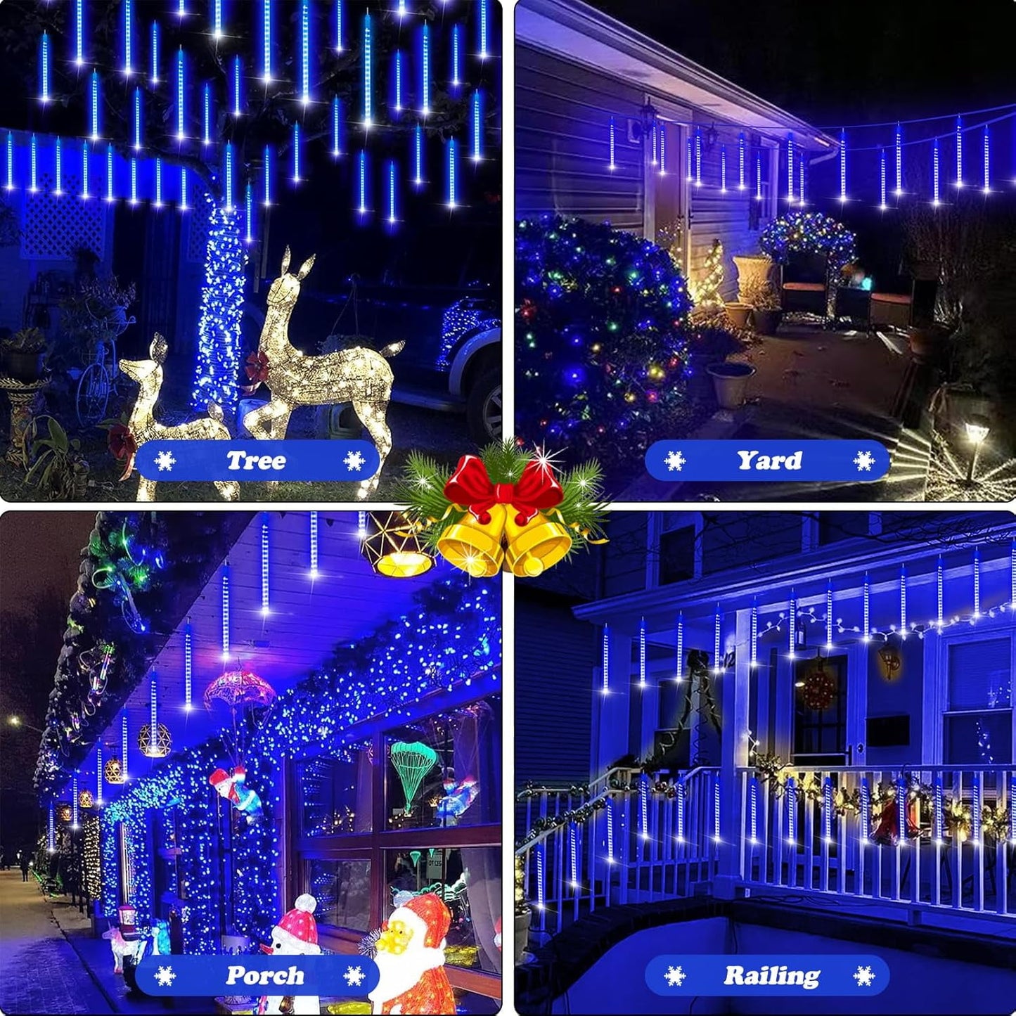 Scidweet Christmas String Lights, 20 inch 10 Tubes 540 LED Icicle Twinkle Meteor Shower Lights Outdoor for Christmas Halloween Holiday Party Home Decor, Blue