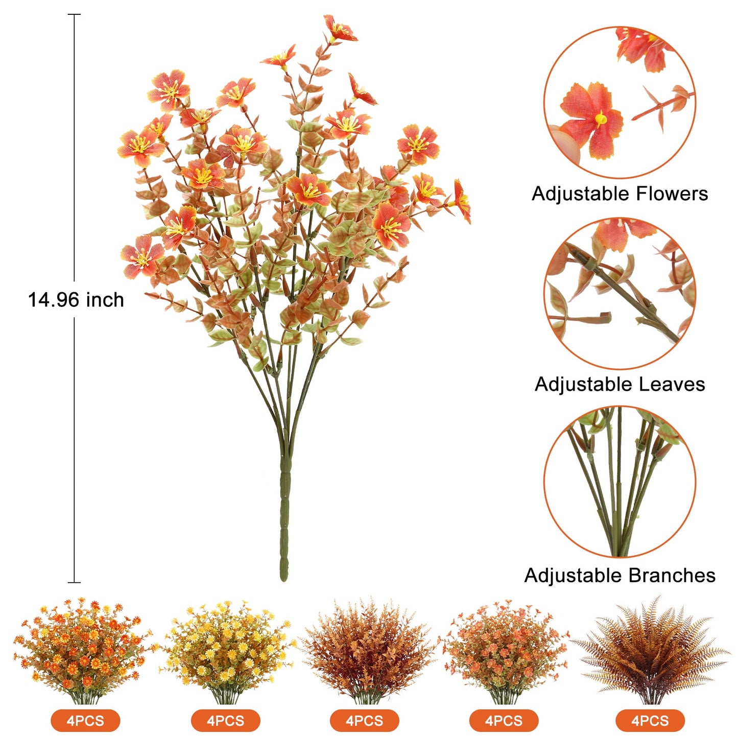 Scidweet Fall Artificial Flowers for Outdoors, 20 Bundles Autumn Mix Fake Silk Flowers Faux Plants Fall Decorations for Indoor Home Yard Garden Decor