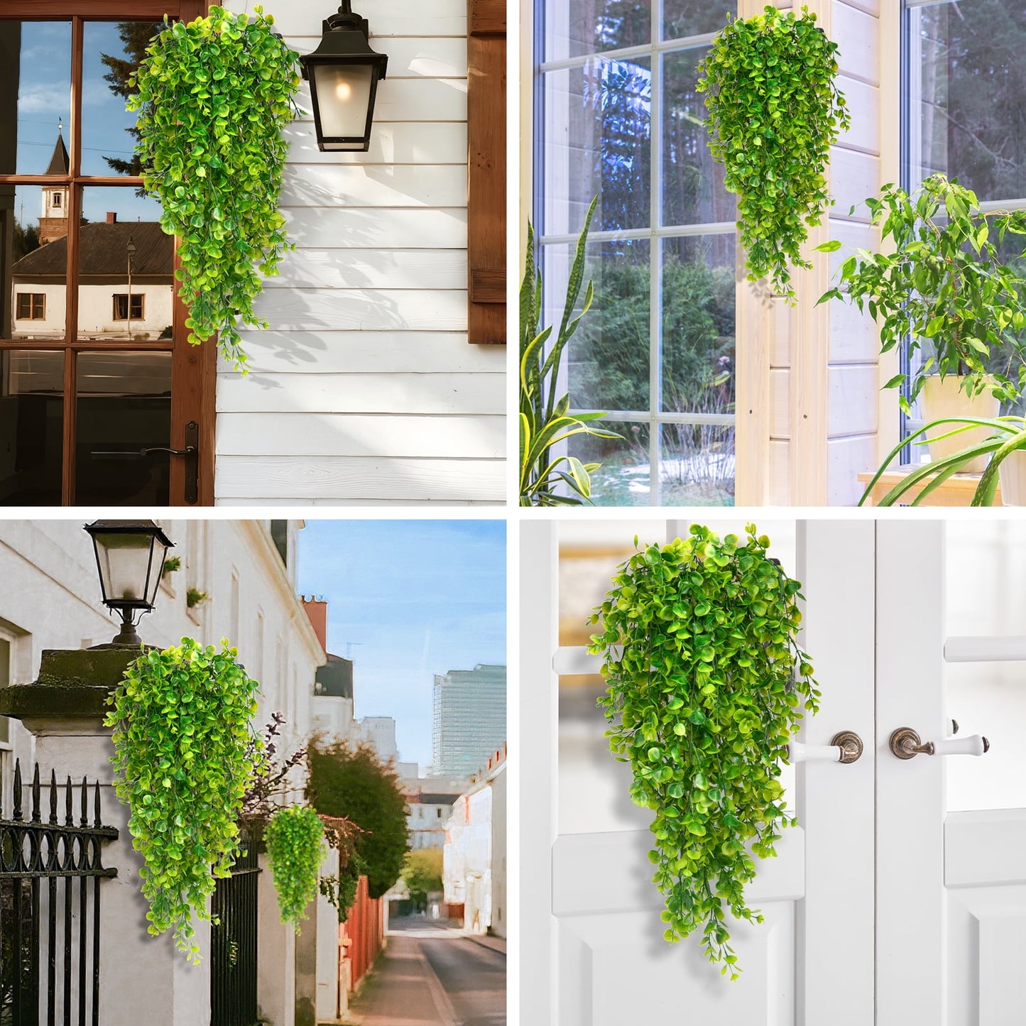 Scidweet 4 Pcs Fake Hanging Plant, Artificial Faux Plants Spring Summer for Indoor Outdoor Patios Porches Walls Windows Home Office Wedding Decor, Greenery