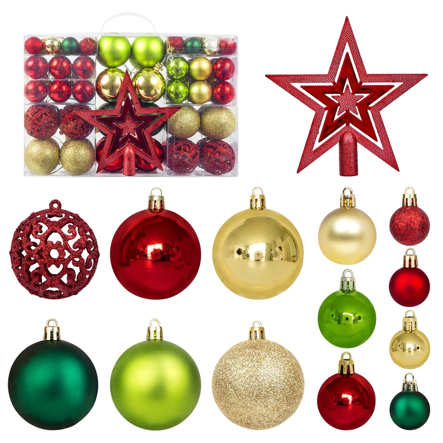 101 Pcs Christmas Ball Ornaments, Christmas Tree Hanging Ornaments Colorful Plastic Shatterproof Xmas Balls for Holiday Party Christmas Village Decoration (Red Green Gold)