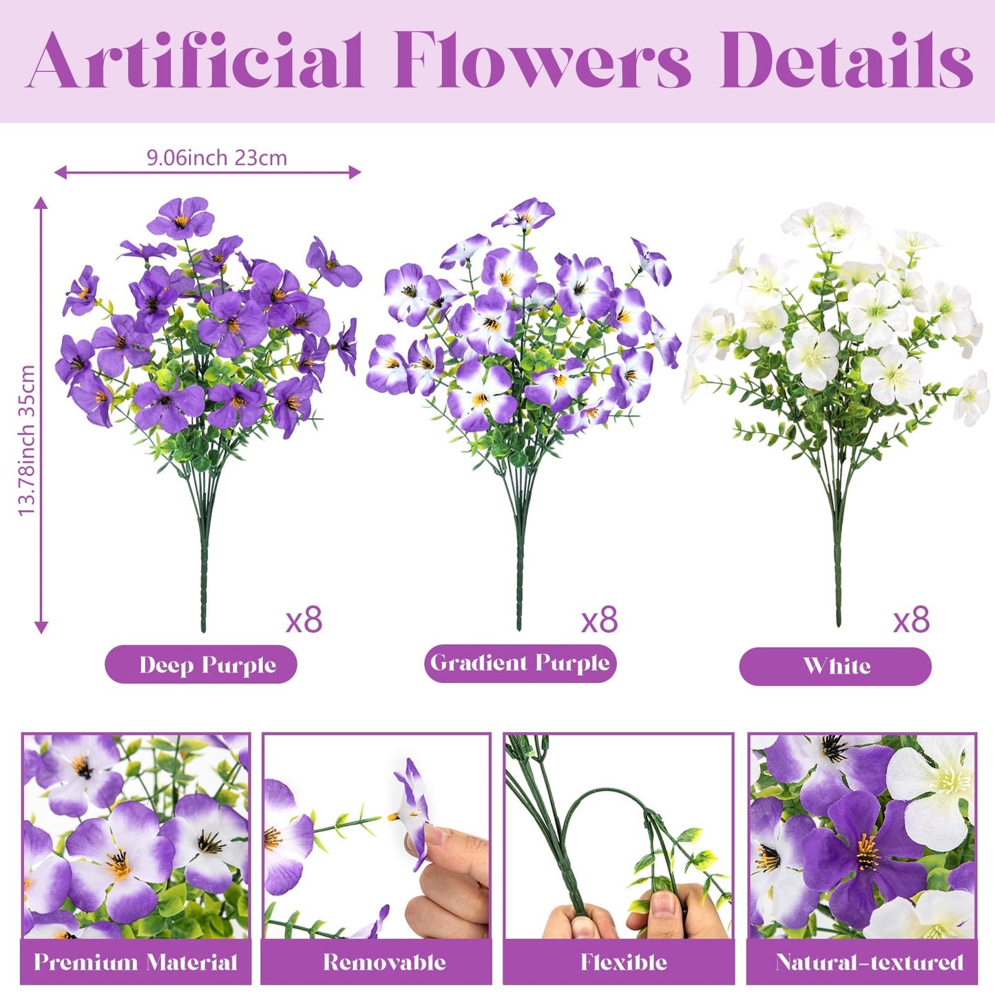 Scidweet 24 Bundles Artificial Geranium Flowers for Outdoors, Faux Silk Flowers Plants for Spring Summer Garden Patio Home Decoration, Mixcolor