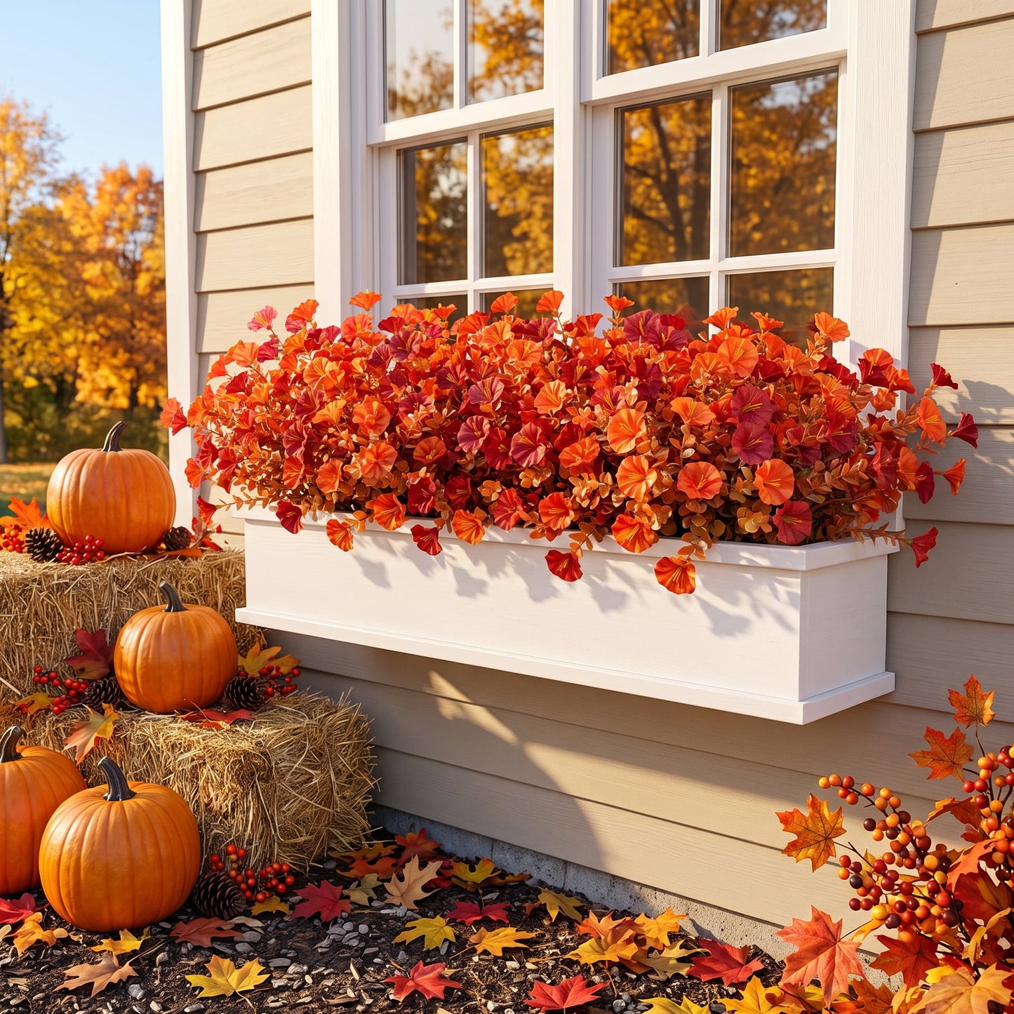 Scidweet Fake Fall Flowers, 24 Bundles Autumn Artificial Morning Glory flowers Faux Plants Fall Decorations for Home Outdoors Garden Balcony Yard Front Porch Indoor Decor,Orange Brown