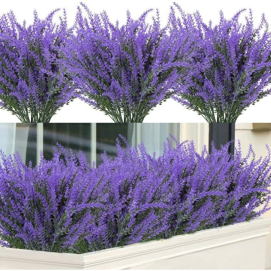 KomHome 12 Bundles Artificial Lavender Flowers Outdoor UV Resistant Shrubs Hanging Flowerpot Indoor Outside Windows Decorations