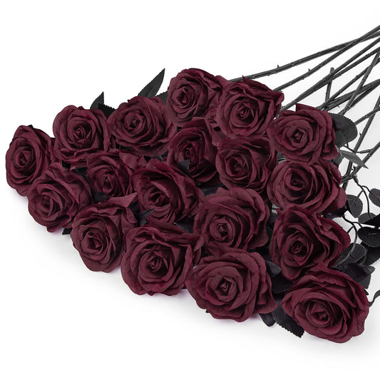 Scidweet 18 Pcs Wine Red Artificial Rose Flowers Decorate for Weddings, Parties, Family Gardens