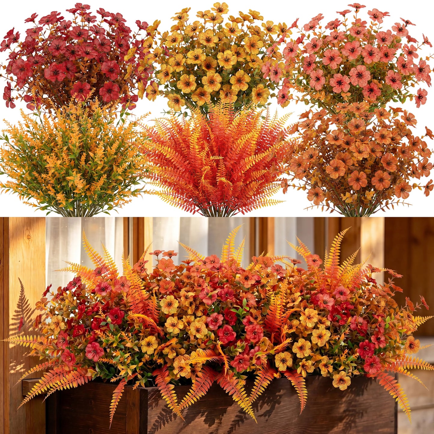 Scidweet Artificial Fall Flowers Outdoors, 18 Bundles Autumn Faux Fake Silk Flowers Fall Decorations for Home Garden, MultiColor