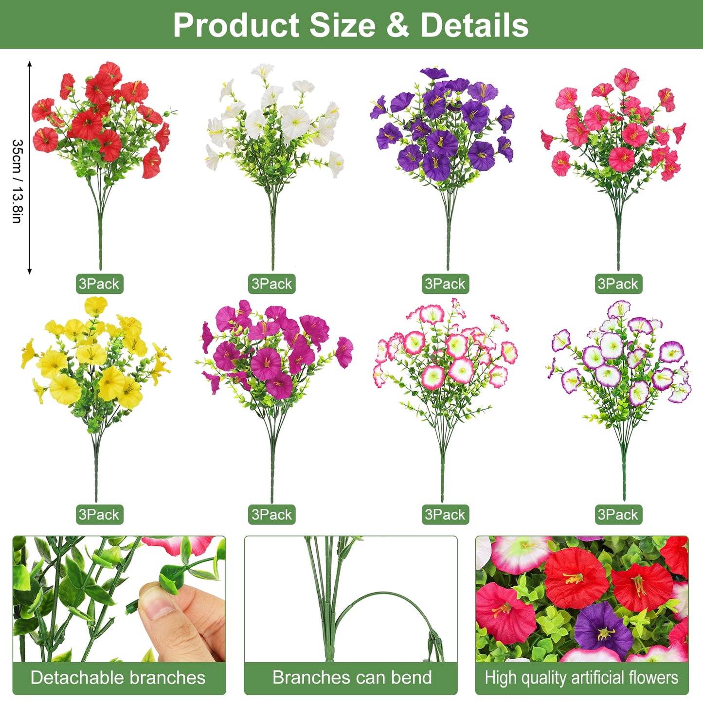Scidweet Artificial Flowers for Outdoors, 24 Bundles Faux Fake Silk Morning Glory Flower Plants for Outside Spring Summer Patio Garden Porch Yard Home Decor, Multicolor