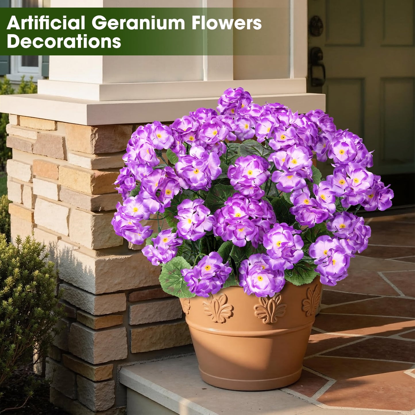 Scidweet Artificial Flowers, 6 Pcs 21'' Geraniums Fake Flowers Faux Plants for Summer Indoor Outdoor Home Table Garden Decoration, Purple