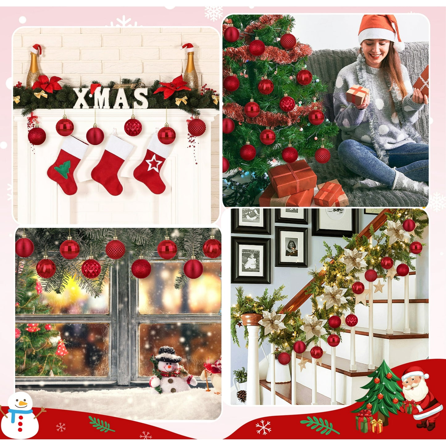 Scidweet Christmas Balls Ornaments, 18 Pcs 2.36" Hanging Balls Christmas Tree Decorations Sets Xmas Ornaments for Indoor Outdoor Holiday Party Xmas Home Decor, Red