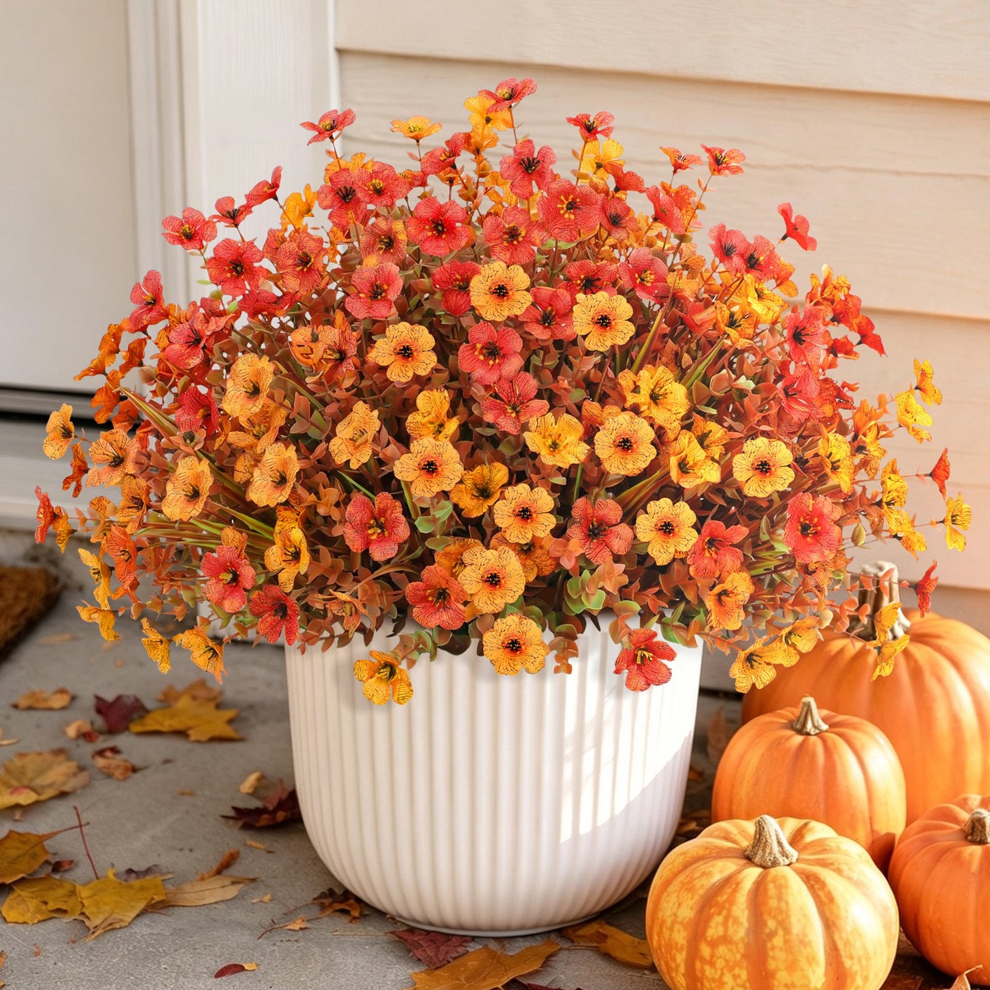 Scidweet Artificial Fall Flowers Outdoors, 12 Bundles Autumn Fake Silk flowers Faux Plants for Outside Garden Balcony Yard Front Porch Indoor Home Fall Decor