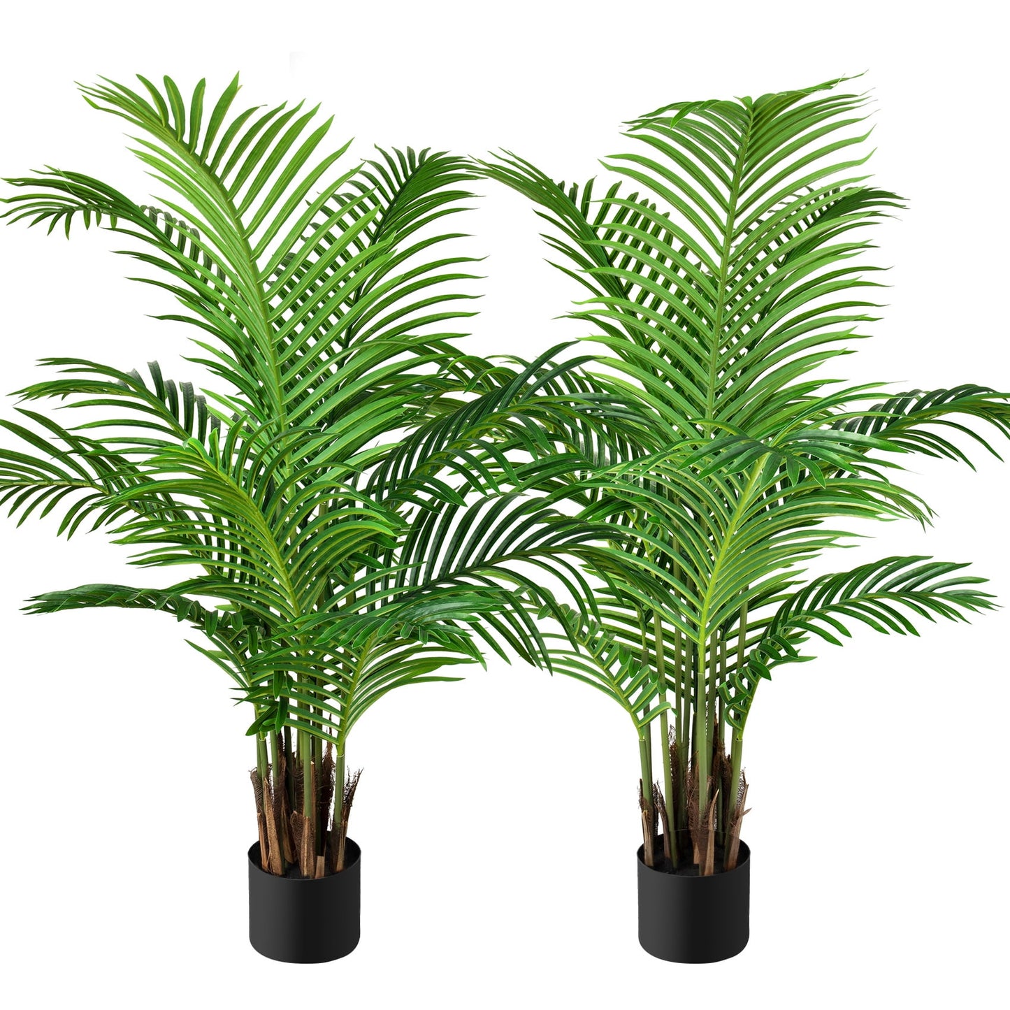 2 Pack Artificial Plants, 4FT Tall Fake Palm Tree Decor Outdoor with 12 Trunks, Faux Tropical Areca Floor Plant in Pot for Home Porch Office Living Room Housewarming Modern Decoration Gift