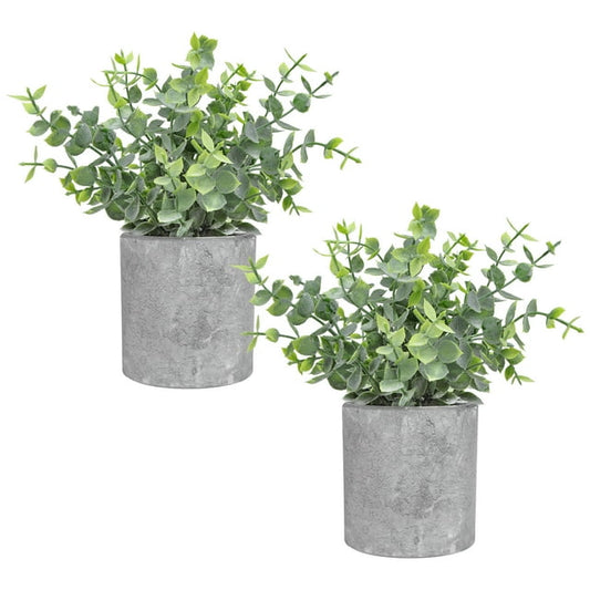 2 Pack Small Fake Plants Eucalyptus Potted Artificial Plants for Shelf Desk Home Bathroom Farmhouse Room Table Decor