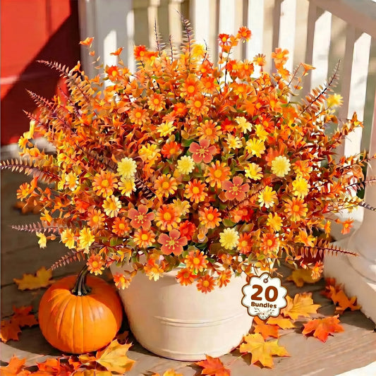 Scidweet Fall Artificial Flowers for Outdoors, 20 Bundles Autumn Mix Fake Silk Flowers Faux Plants Fall Decorations for Indoor Home Yard Garden Decor