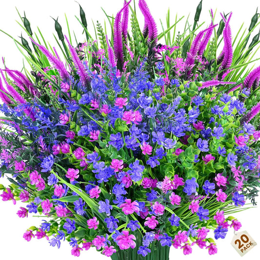 20 PCS Artificial Flowers, UV Resistant Fake Flowers Faux Flowers for Bulk for Home Indoor Outdoor Planters for Garden Window Front Porch Decor