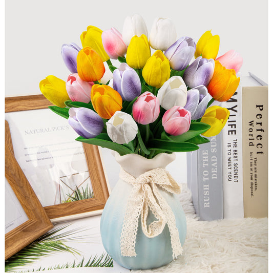 KomHome 20Pcs Artificial Flowers Fake Tulip Colorful Tulip for Table Center Good Gift for Mother's Day