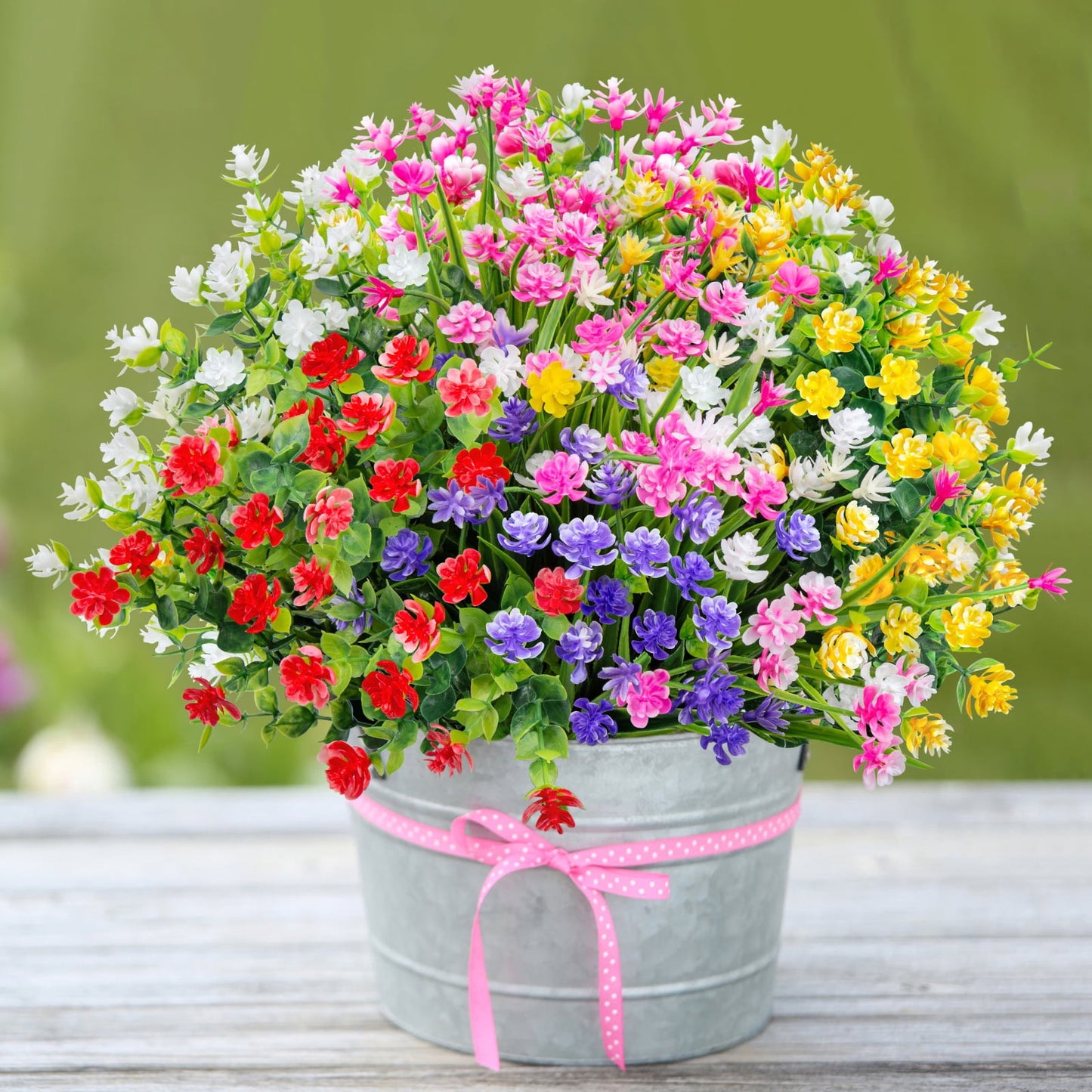 24 Bundles Artificial Flowers Outdoor,No Fade Fake Plastic Flowers Faux Plants for Decoration Hanging Planters Window Indoor Outside Garden Porch