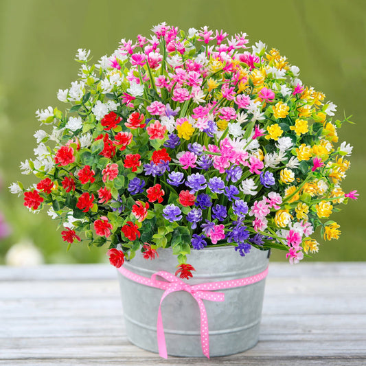 24 Bundles Artificial Flowers Outdoor,No Fade Fake Plastic Flowers Faux Plants for Decoration Hanging Planters Window Indoor Outside Garden Porch