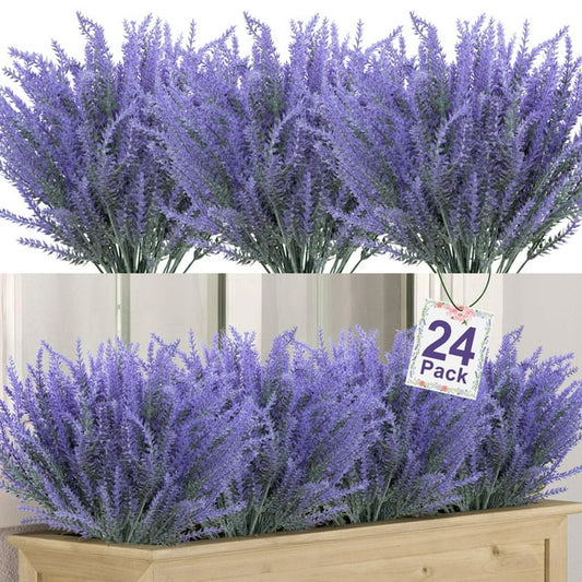 24 Bundles Artificial Flowers Purple Flowers Lavender for Home Table Indoor Outdoor Floral Spring Decor