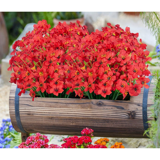 Scidweet 24 Bundles Artificial Flowers for Outdoors Fake Flowers Spring UV Resistant Fake Plastic Plant for Garden Porch Window Box Red