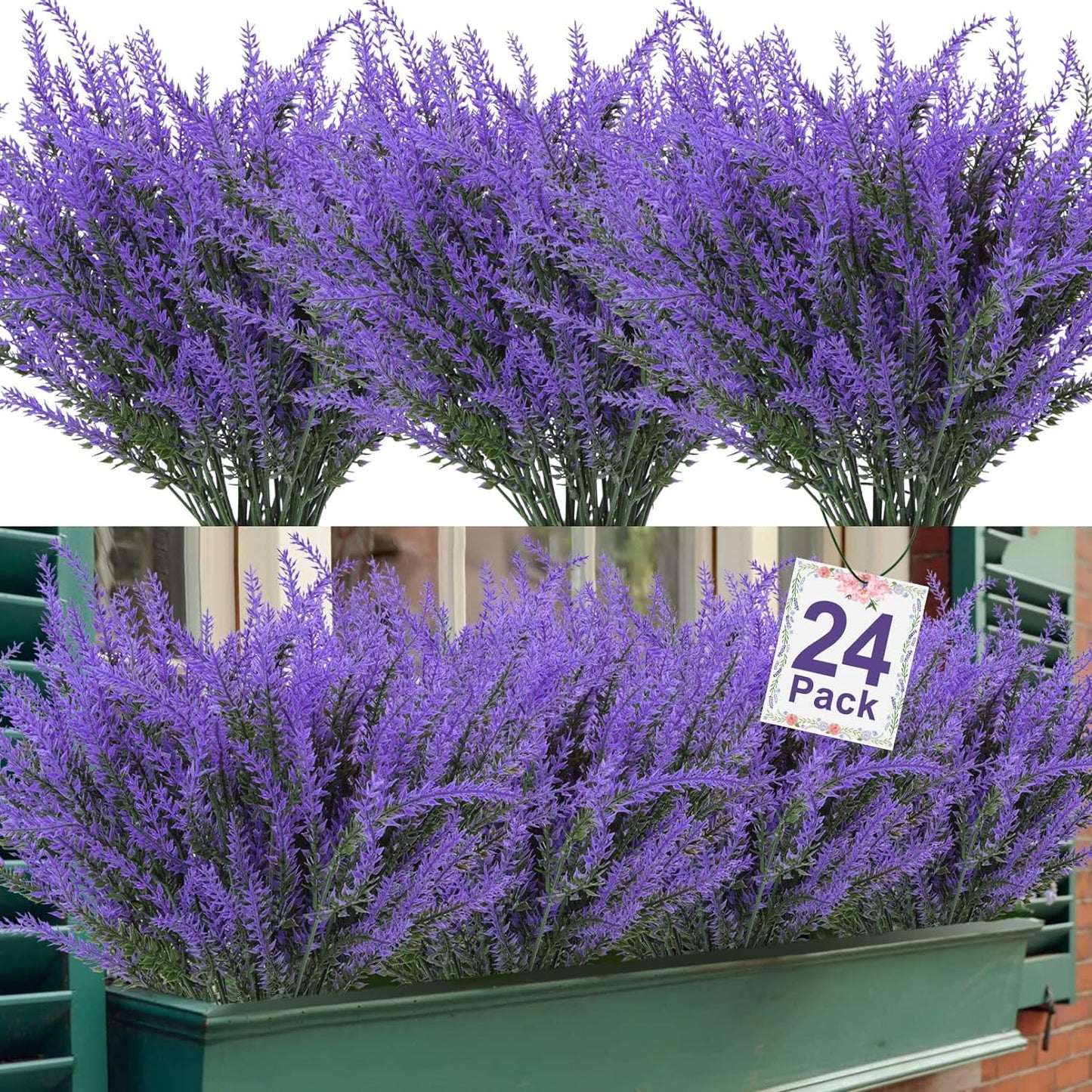 Scidweet 24 Bundles Artificial Lavender Flowers Outdoor UV Resistant Purple Flowers Hanging Flowerpot Indoor Outdoor Spring Decor