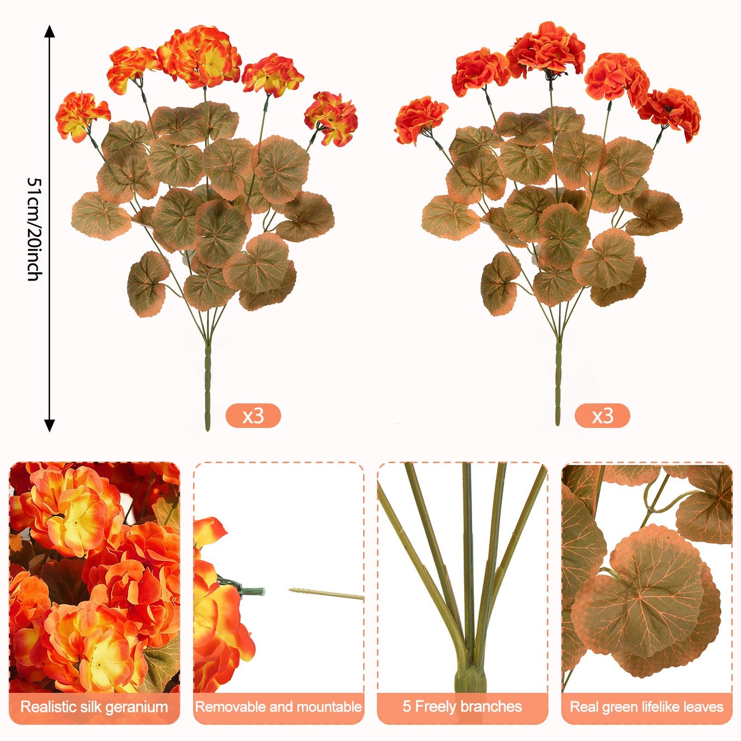 Scidweet Fall Artificial Geraniums Flowers, 6 Bundles Faux Silk Geraniums Flowers Indoor Outdoor Fall Decorations for Home Garden Patio Yard Autumn Decor, Mixcolor