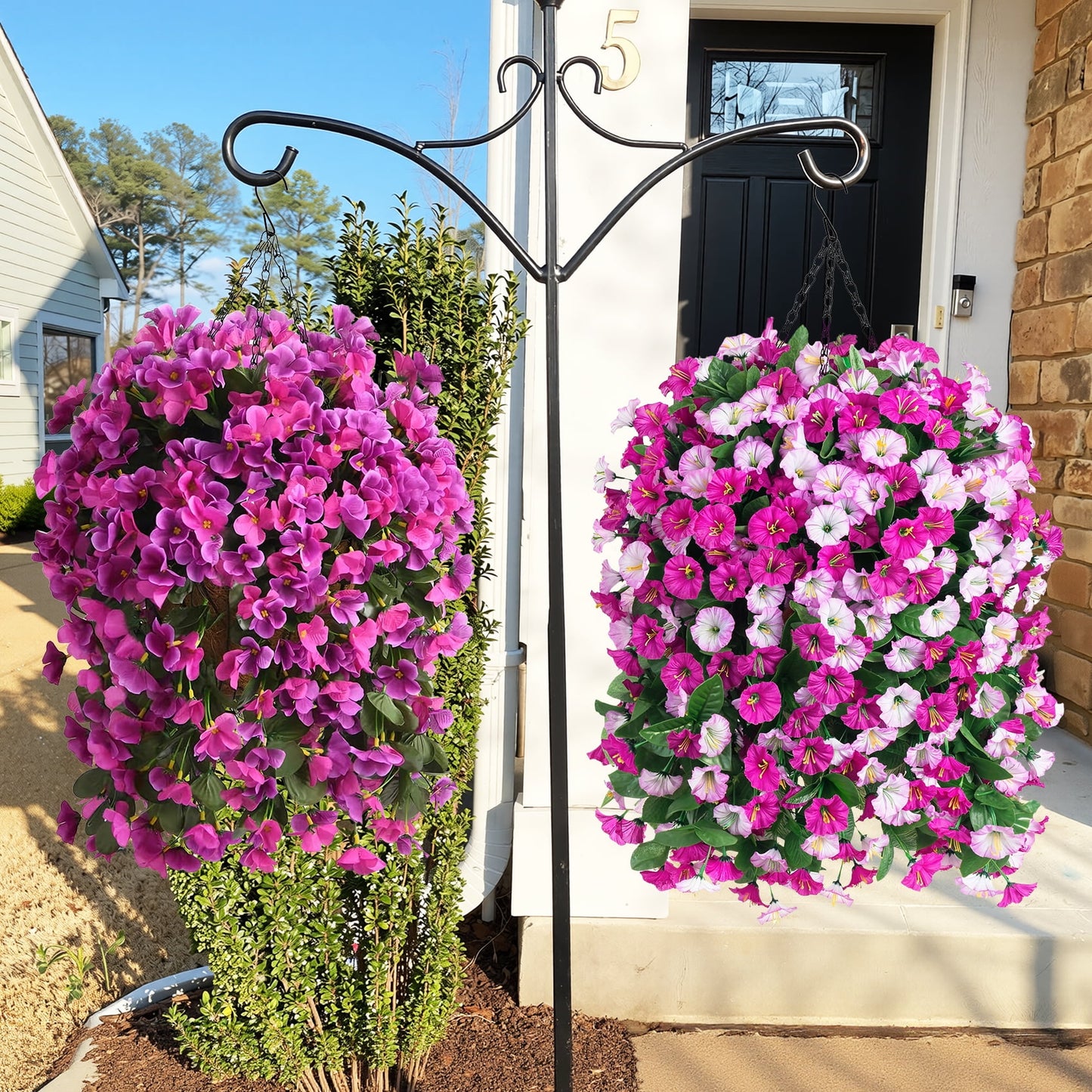 Scidweet Artificial Hanging Flowers Outdoors, 4 Bundles Faux Fake Silk Begonia Flower Plants with Basket for Spring Summer Outside Patio Garden Porch Home Decor