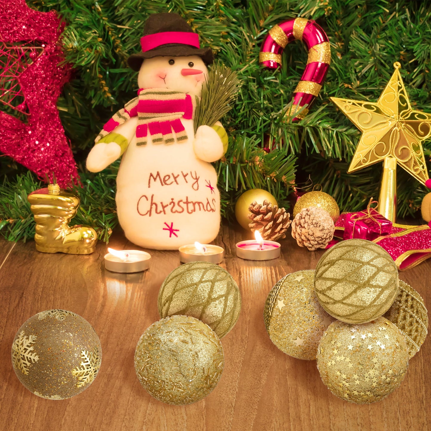 Scidweet Christmas Balls Ornaments, 6 Pcs 4" Hanging Balls Christmas Tree Decorations Sets Xmas Ornaments for Indoor Outdoor Holiday Party Xmas Home Decor, Gold