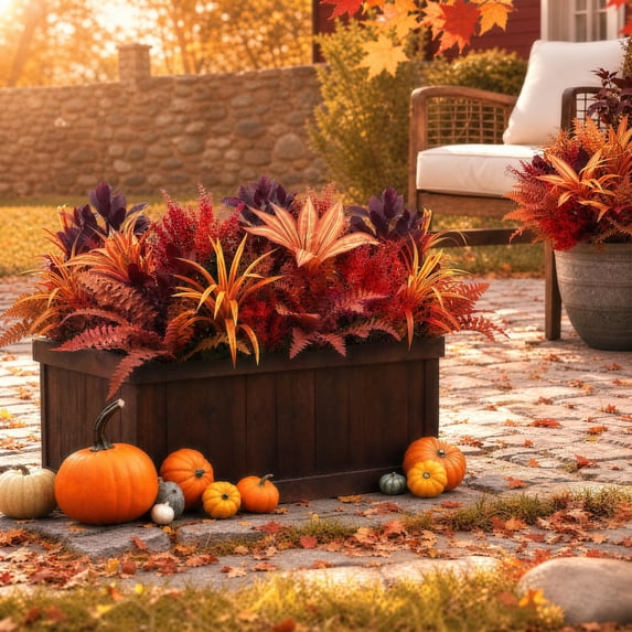 Scidweet Artificial Fall Plants Outdoor, 8 Pcs Autumn Fake Faux UV Resistant Large Bunches Plastic Plants for Outside Fall Porch Garden Patio Yard Home Harvest Decor