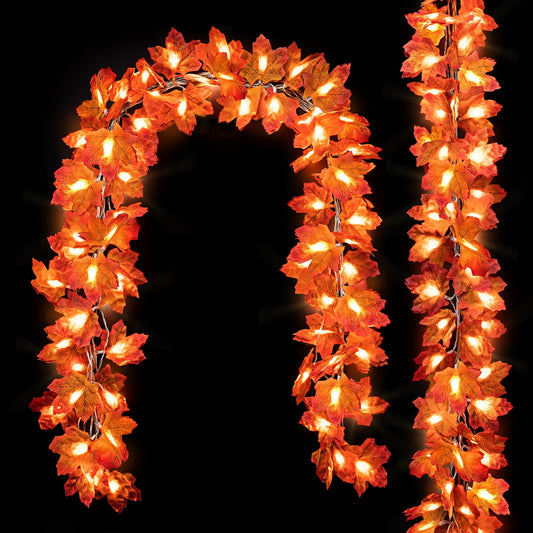 Scidweet 3 Pack Fall Garland Waterproof Maple Leaf Garland with String Lights for Home and Patio Thanksgiving Autumn Window Warm Decor