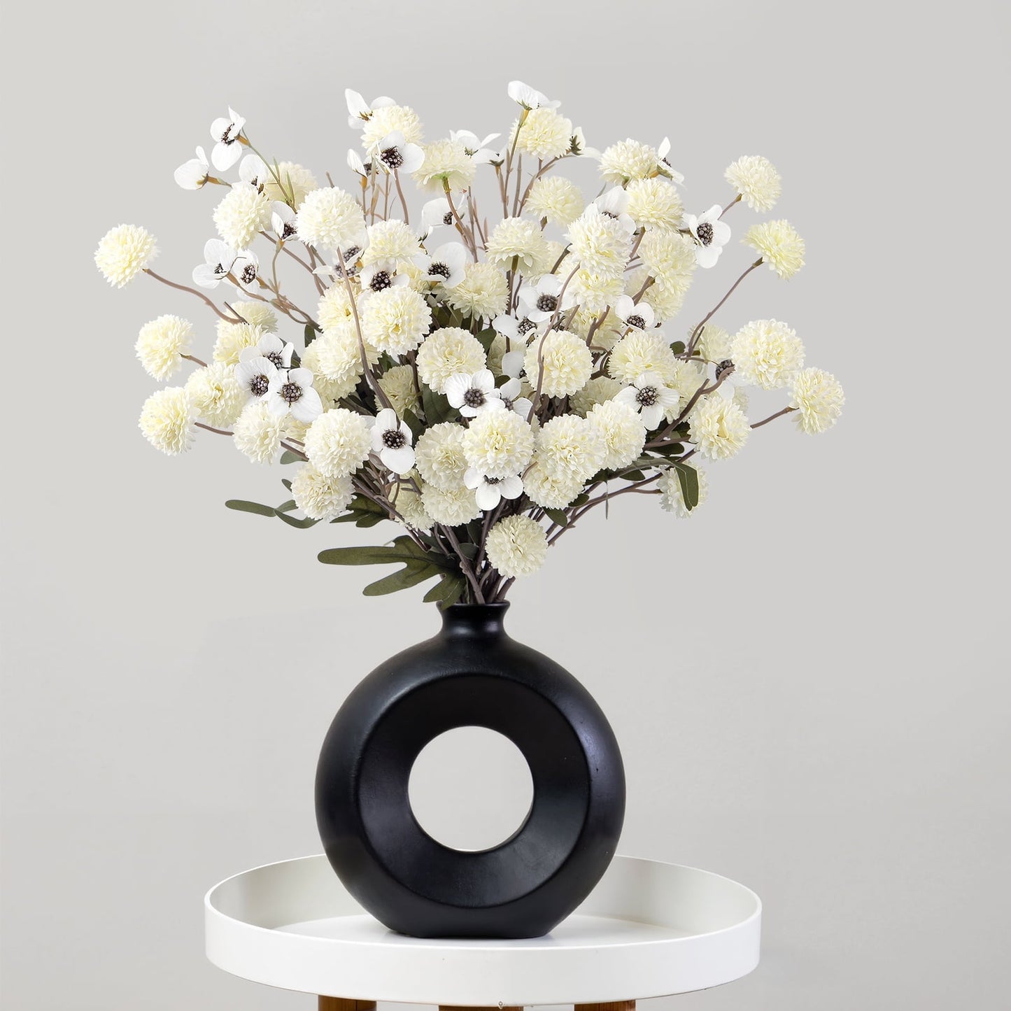 Scidweet Faux Flower, 12 Branches Artificial Fake Chrysanthemum &Sumei Flowers Indoor Decor for Home Room Table, White