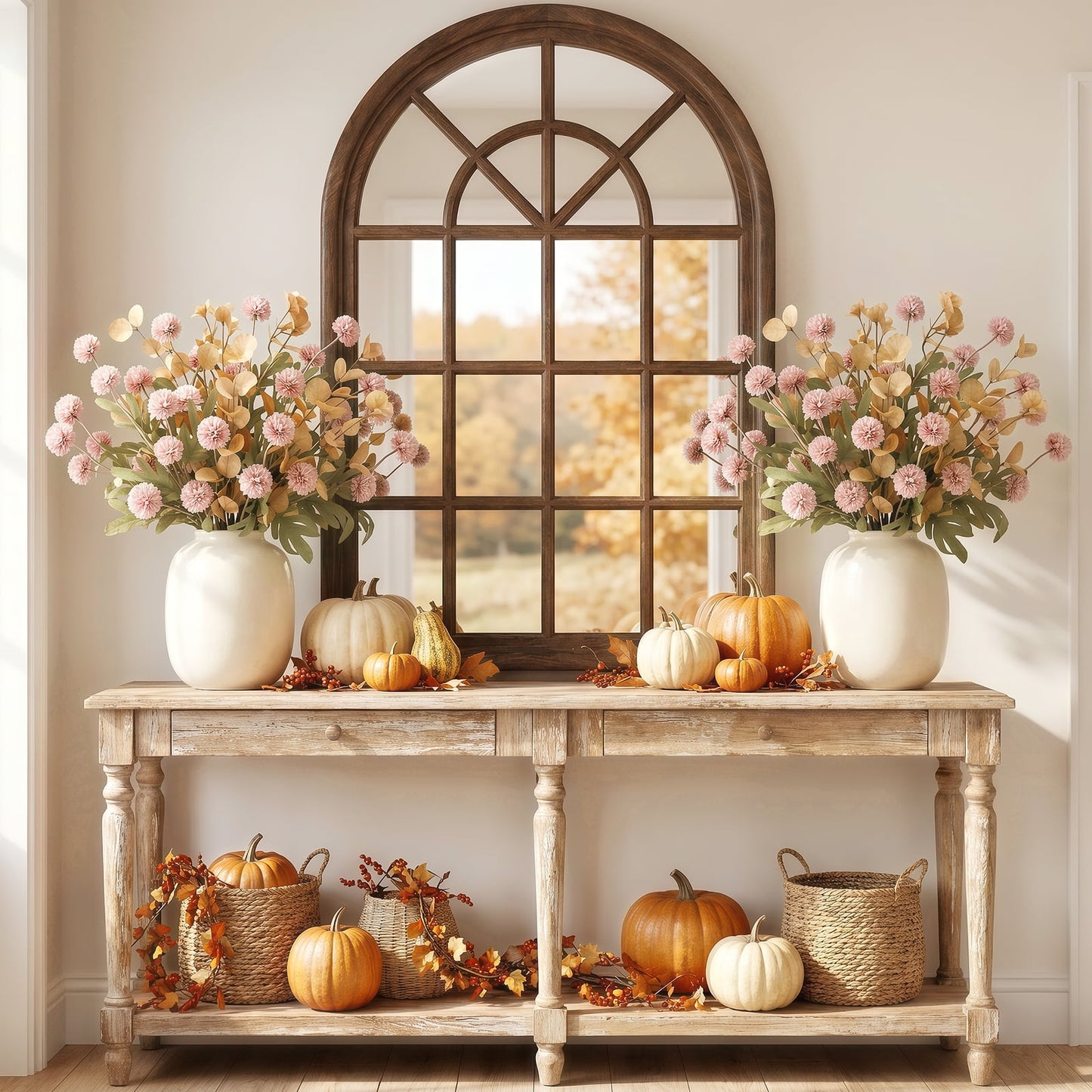Scidweet Fall Artificial Flowers, 10 Stems & 2 Eucalyptus Plants Faux Fake Chrysanthemum Flowers Fall Decorations for Home Room Table Vase Wedding Party Indoor Decor