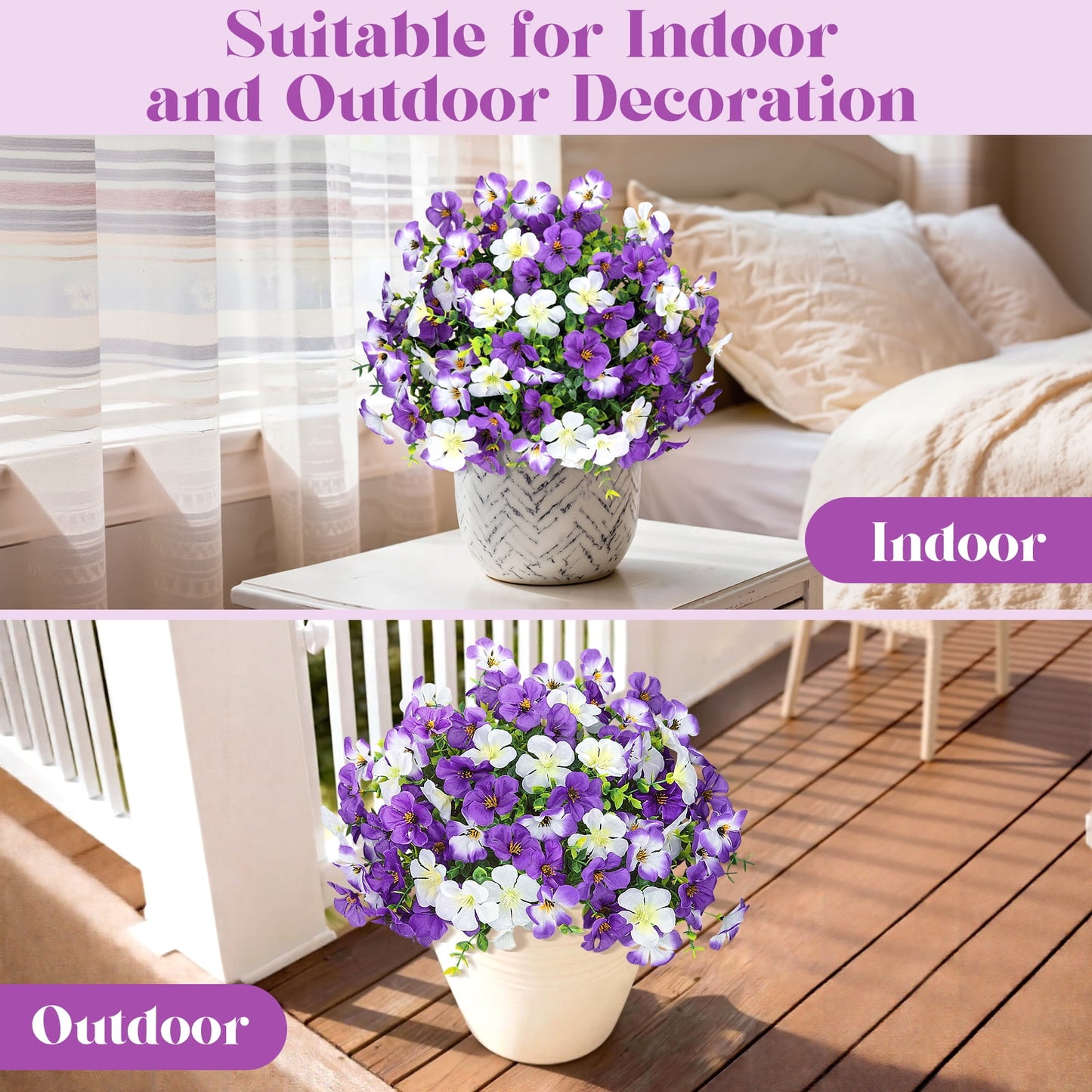 Scidweet 24 Bundles Artificial Geranium Flowers for Outdoors, Faux Silk Flowers Plants for Spring Summer Garden Patio Home Decoration, Mixcolor