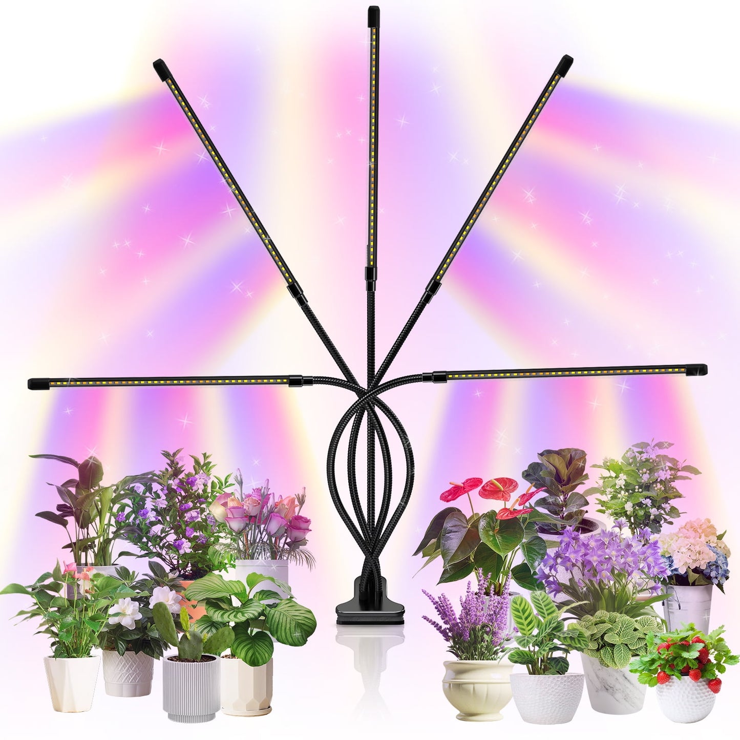 Scidweet 5 Heads Grow Lights for Indoor Plant with Adjustable Gooseneck, Remote Control, Auto on/off Timer 4/8/12H, 10 Dimmable Brightness