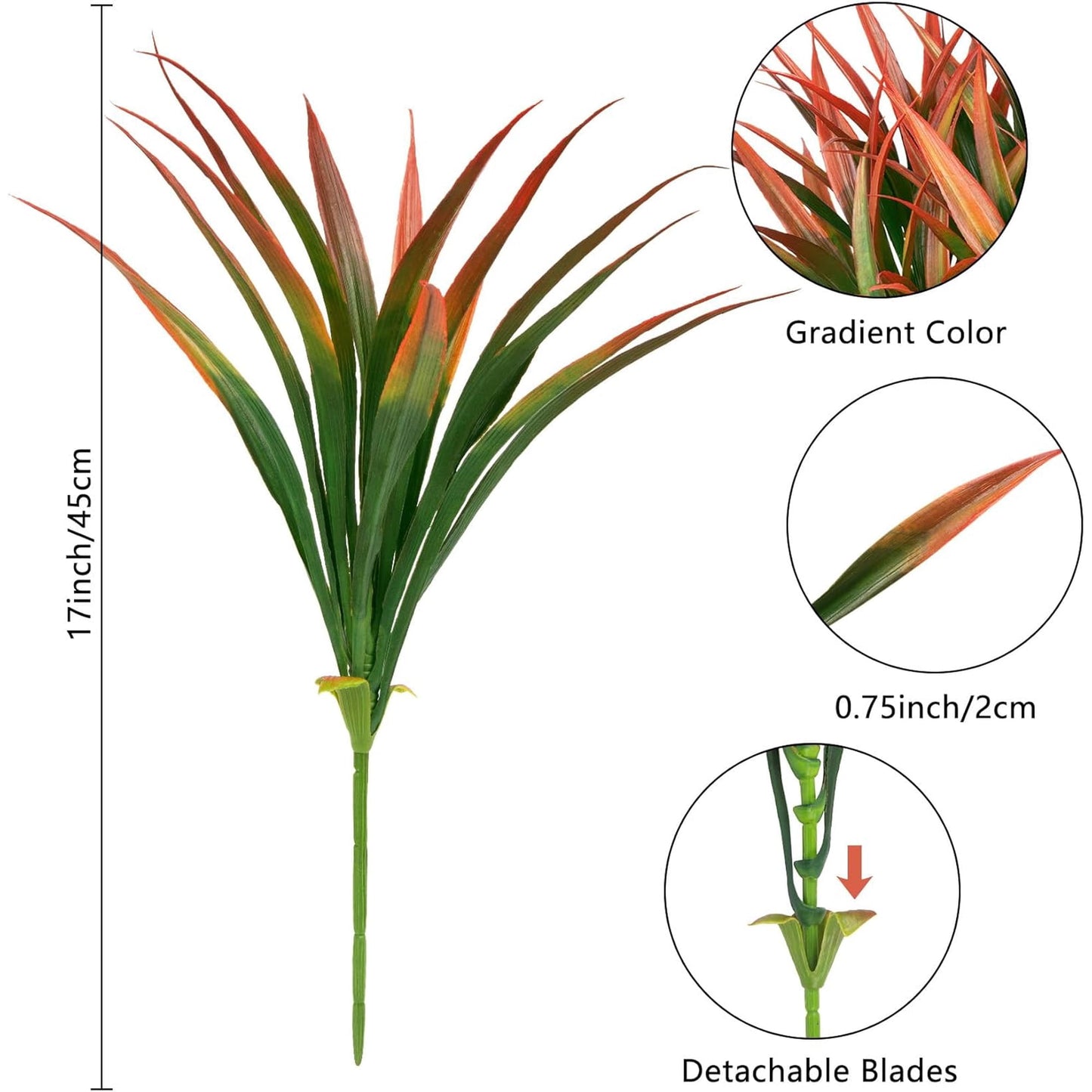 Scidweet Artificial Plants Outdoor, 16 Bundles Fake Grass Faux Plastic Plants Spring Summer for Home Garden Porch Decor, Orange Red