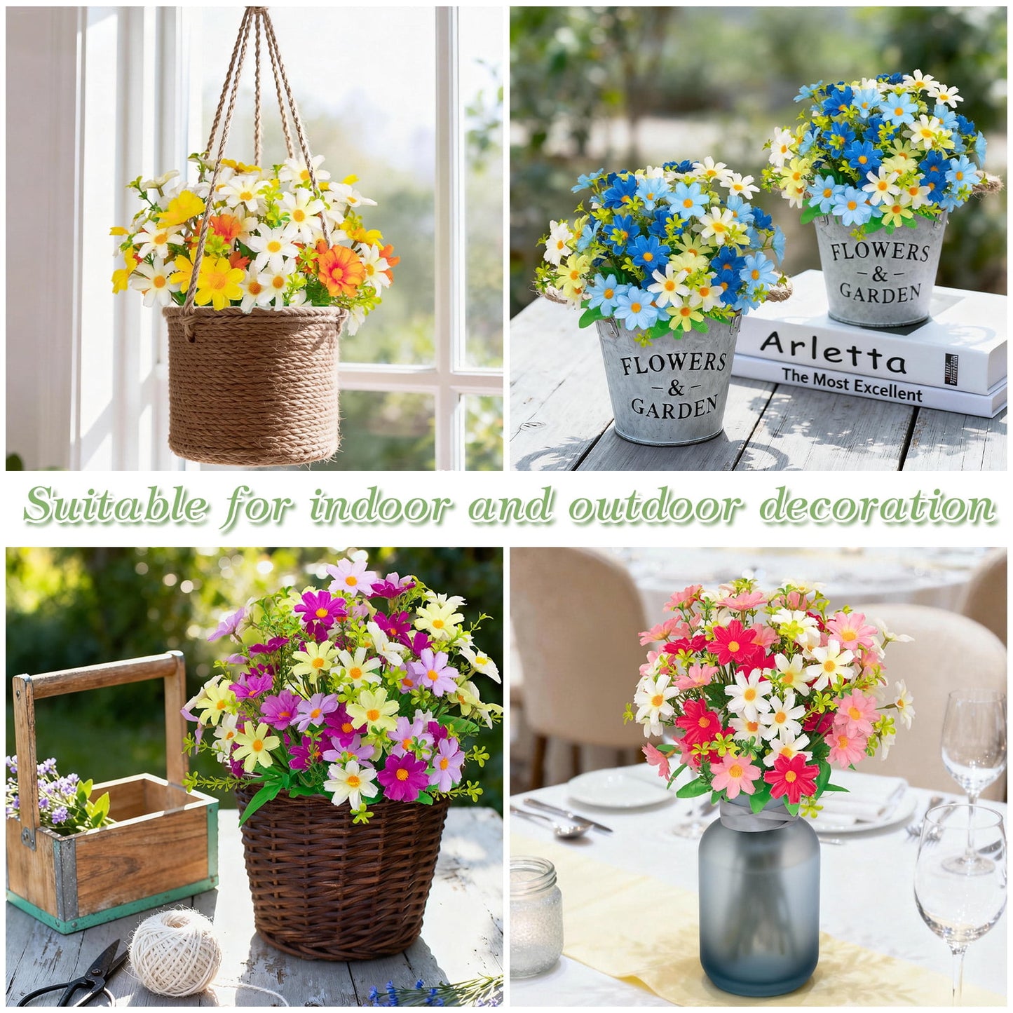 Scidweet Artificial Flowers Outdoor, 10 Bundles Fake Daisy Flowers Faux Plants Spring Summer for Indoor Outside Home Planter Porch Garden Decor, Mixcolor