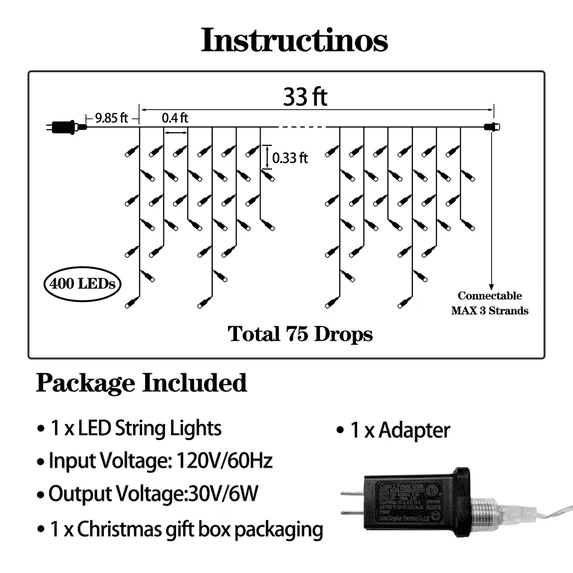 Scidweet Christmas String Lights, 33ft 400 LED Fairy Twinkle Lights 8 Modes Plug in Light for Holiday Wedding Party Home Indoor Outdoor Decoration, MultiColor