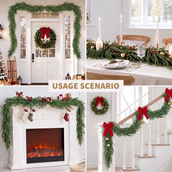 Scidweet 2 Pcs Christmas Garlands Decorations, 12 ft Real Touch Artificial Norfolk Pine Christmas Greenery Garlands for Table Mantle Fireplace Holiday Indoor Outdoor Xmas Decor