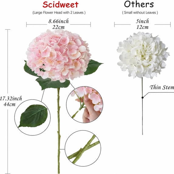 Scidweet Hydrangea Artificial Flowers, 4 Pcs 17.32" Fake Flowers Bouquet Real Touch Latex Faux Flowers for Indoor Outdoor Patio Garden Home Yard Wedding Table Decor, Pink