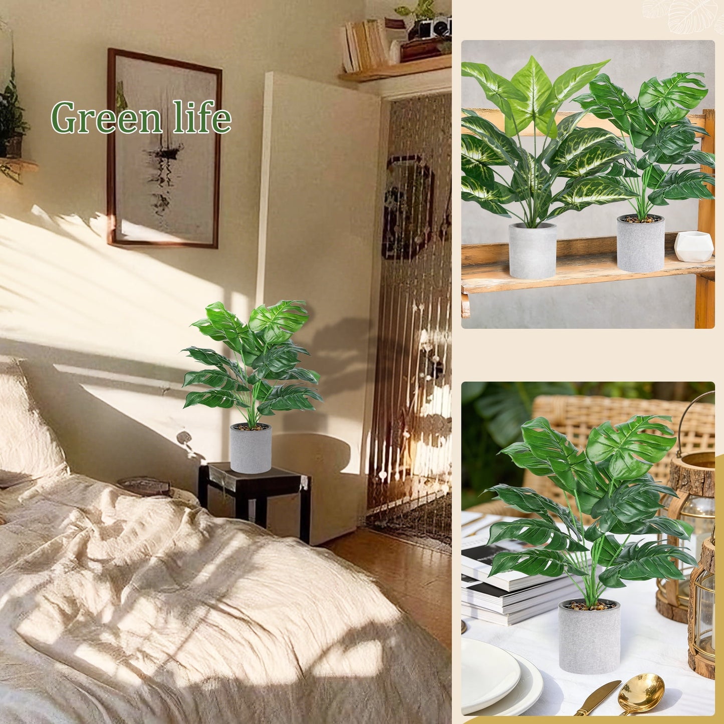Scidweet 2 Packs Fake Plants, Artificial Tropical Small Faux Pot Plants Indoor Home Office Table Kitchen Bathroom Decor