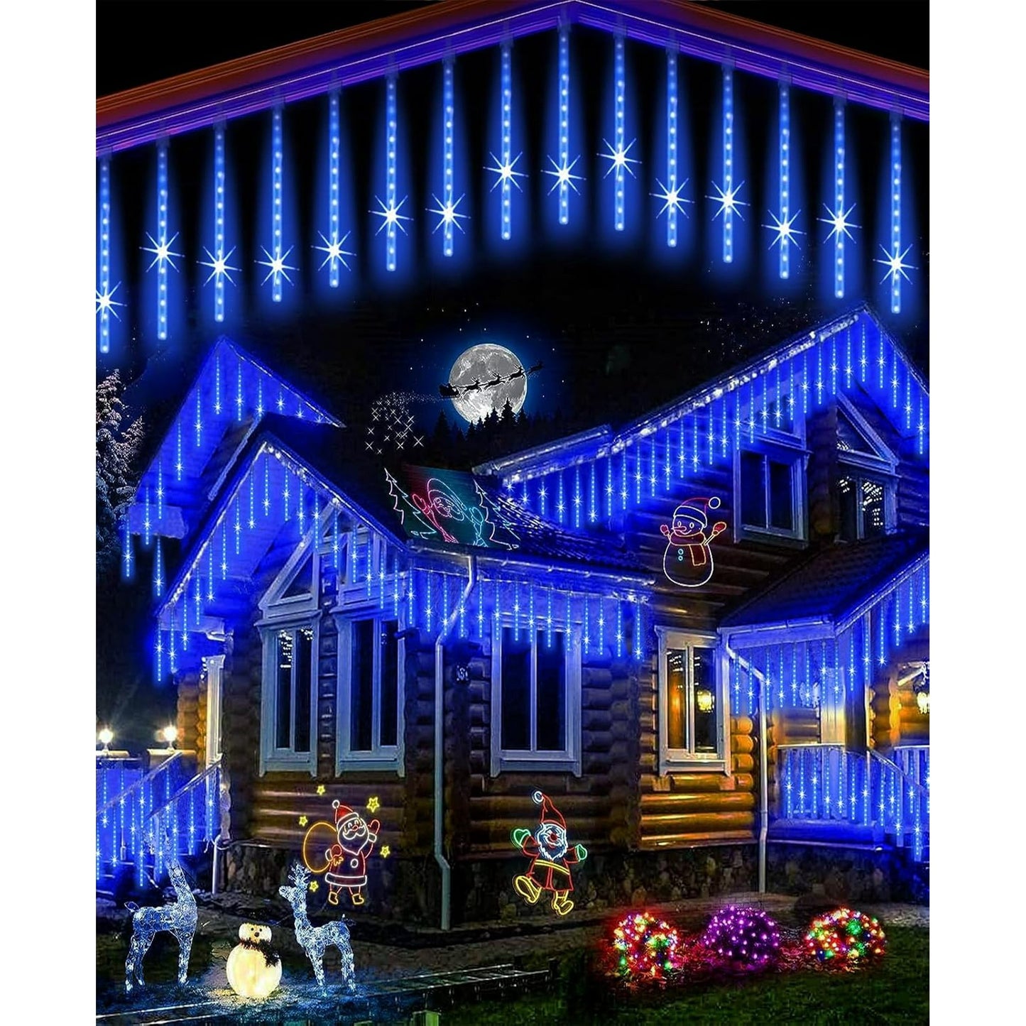 Scidweet Christmas String Lights, 20 inch 10 Tubes 540 LED Icicle Twinkle Meteor Shower Lights Outdoor for Christmas Halloween Holiday Party Home Decor, Blue